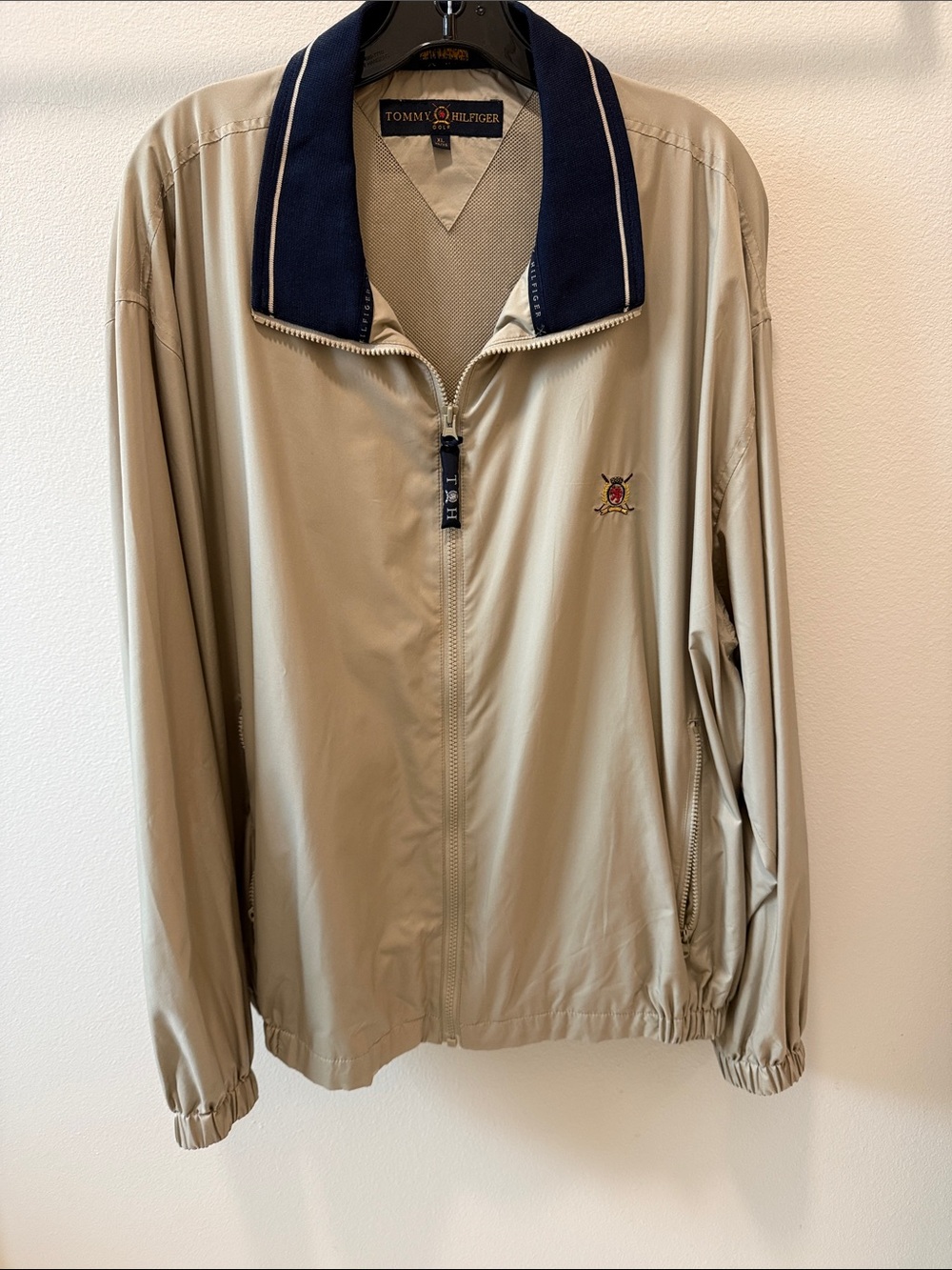 Tommy Hilfiger Beige Windbreaker with Navy Contrast Collar XL